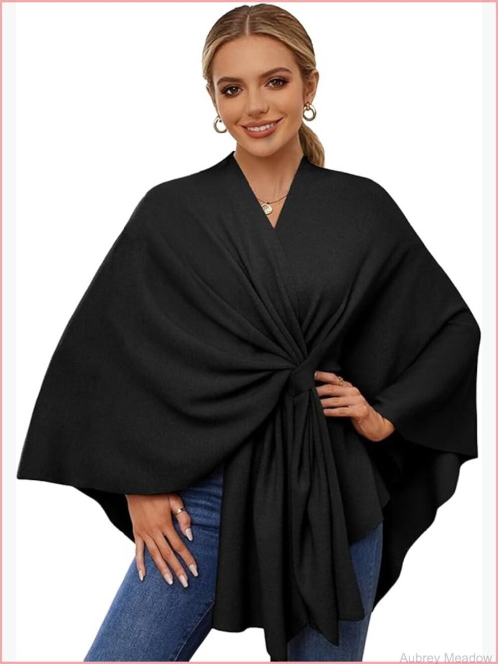 Elegant Solid Wool Blend Cape Poncho Cardigan Open Front Wrap Shawl
